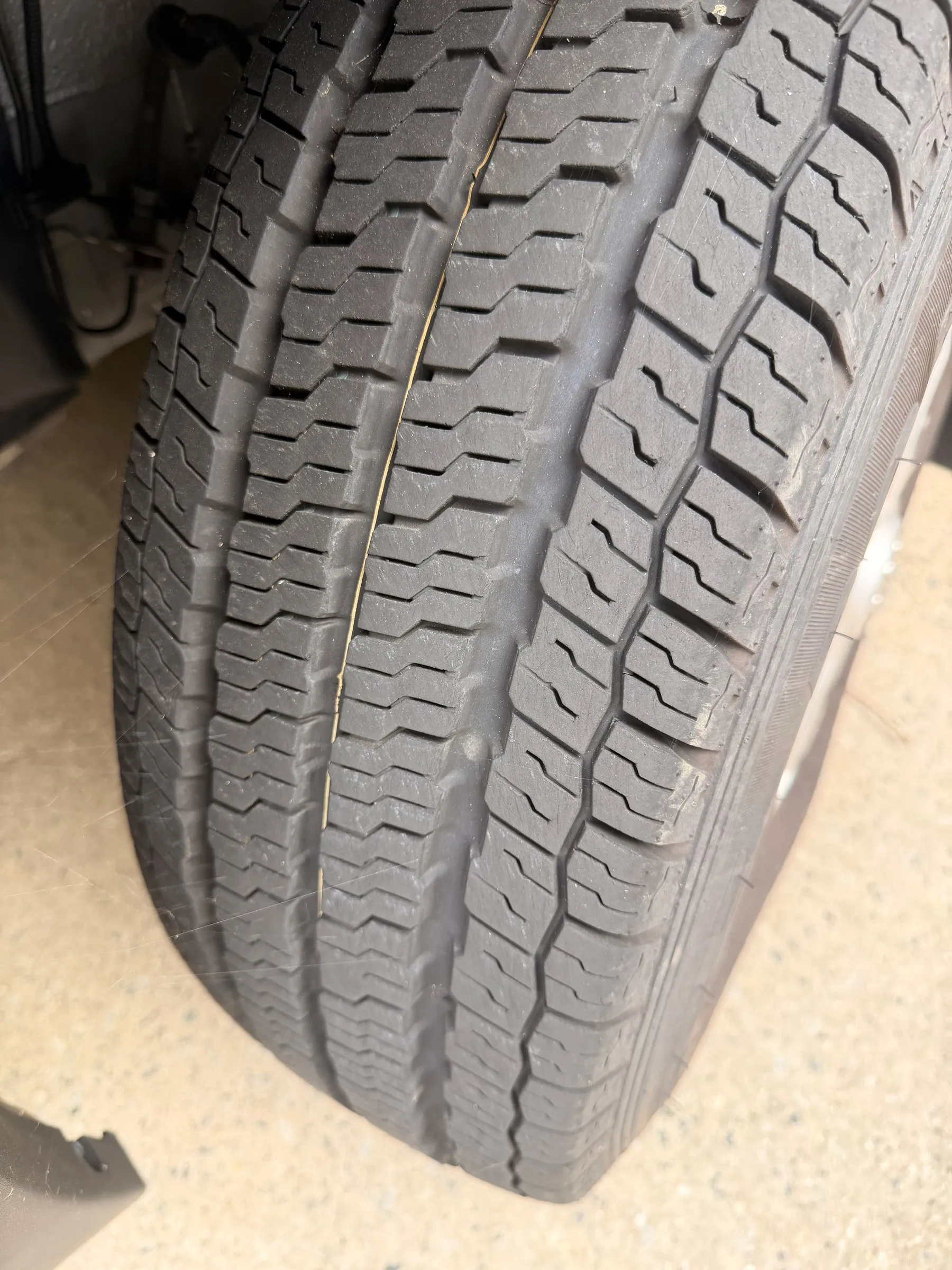 Close-up of the van's tire tread