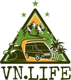 VN.LIFE logo: a van on a winding road through mountains, pines and palms inside a triangle